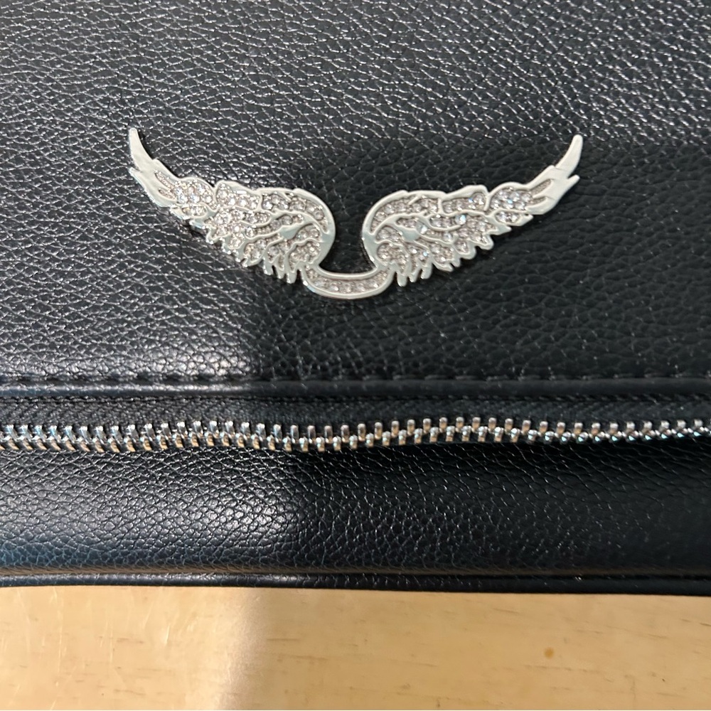 Zadig & Voltaire Black Leather Shoulder Bag with Silver Wing Emblem - Picture 2 of 15